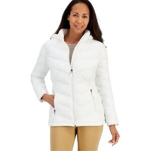 Charter Club White Down Puffer Coat Packable Hooded Jacket Pockets Womens Sz XS